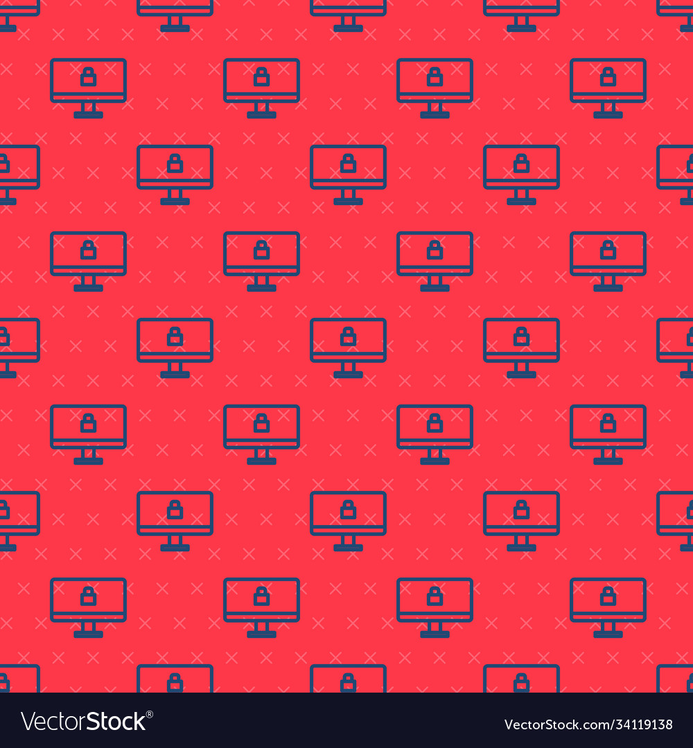 Blue line lock on computer monitor screen icon