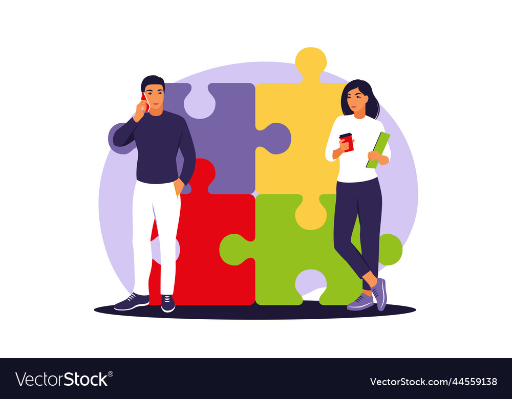 Business Team Putting Together Puzzle Cartoon Vector Image Business Team Putting Together Puzzle Cartoon Vector Image