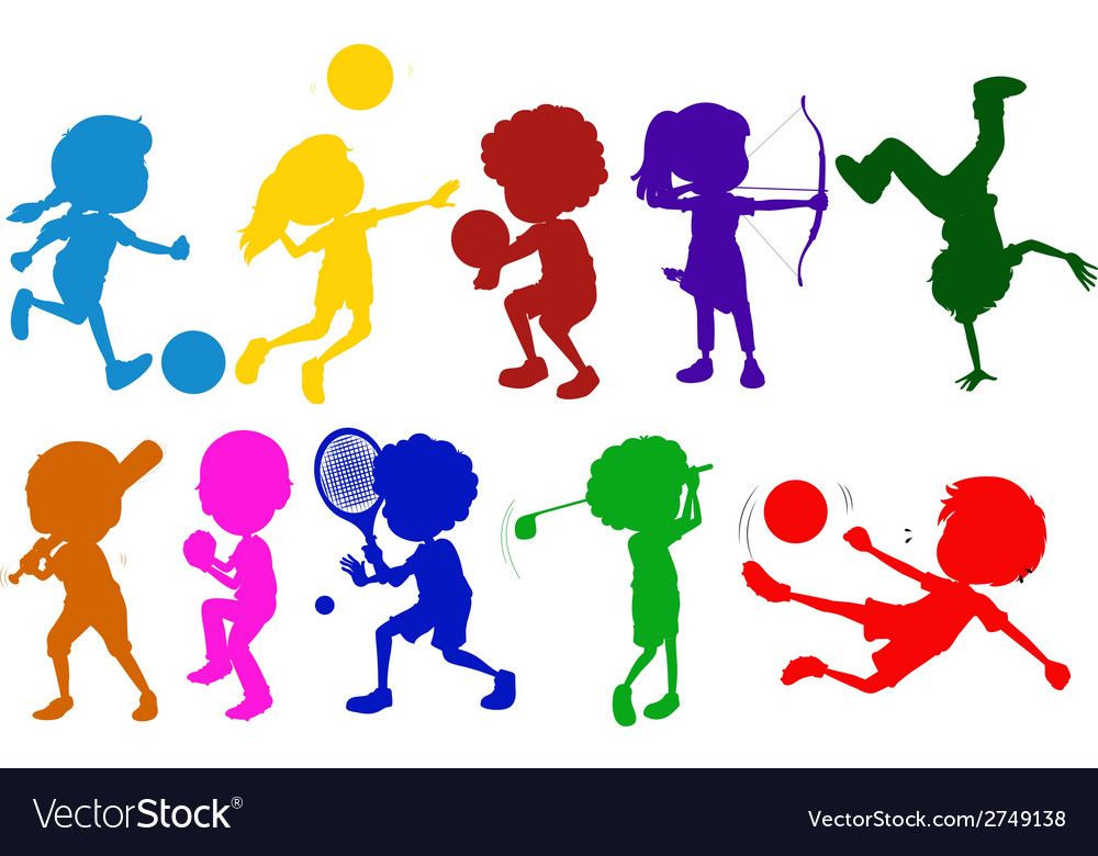 Coloured sketches of kids playing Royalty Free Vector Image