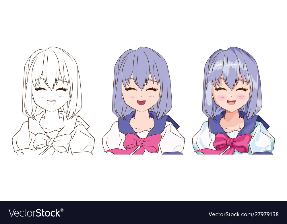 Drawing process young woman anime style