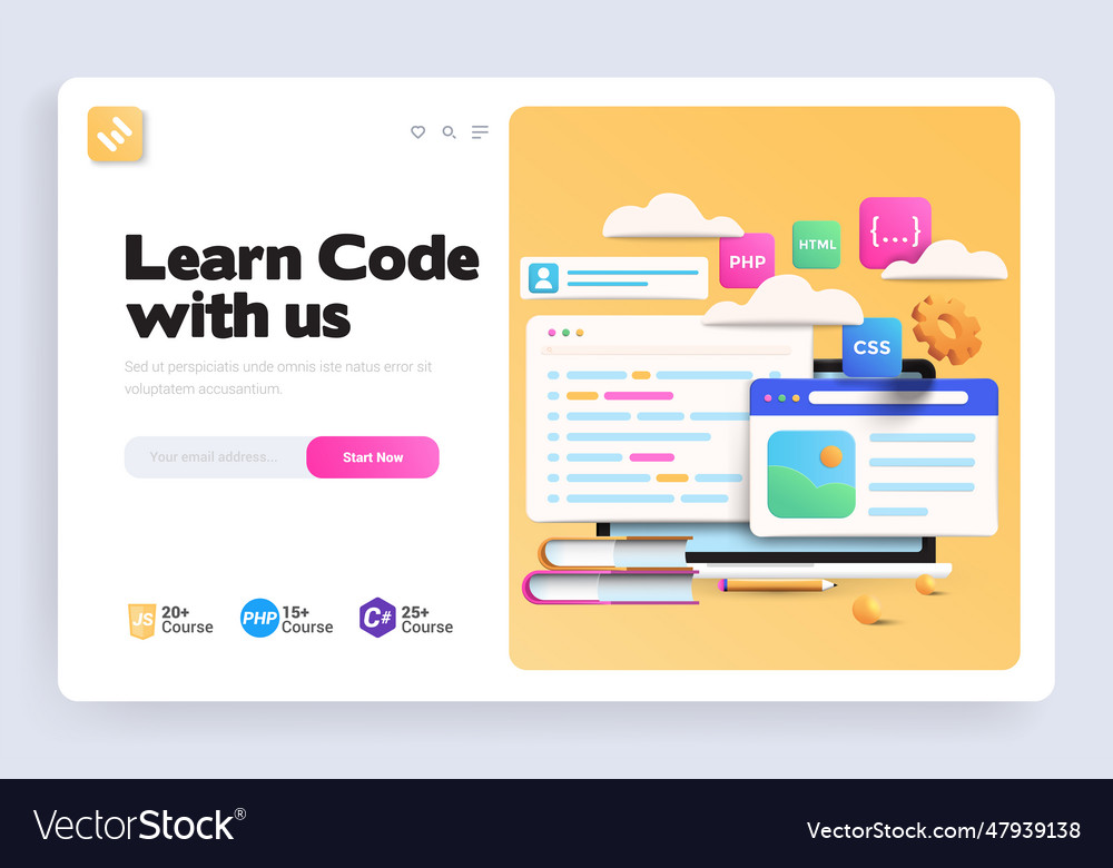 Flat modern design of learn code with us vector image Flat modern design of learn code with us