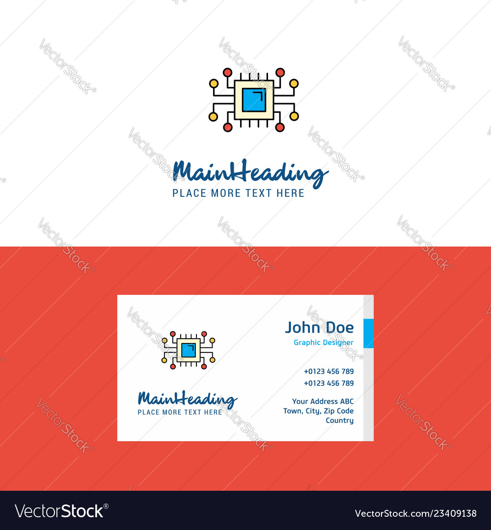 Flat processor logo and visiting card template vector image Flat processor logo and visiting card template