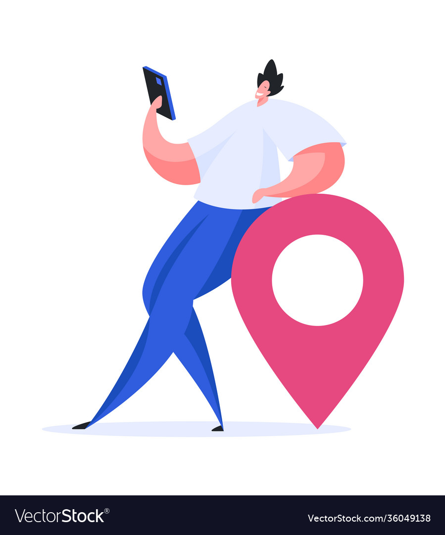 Man using gps app on smartphone flat vector image Man using gps app on smartphone flat