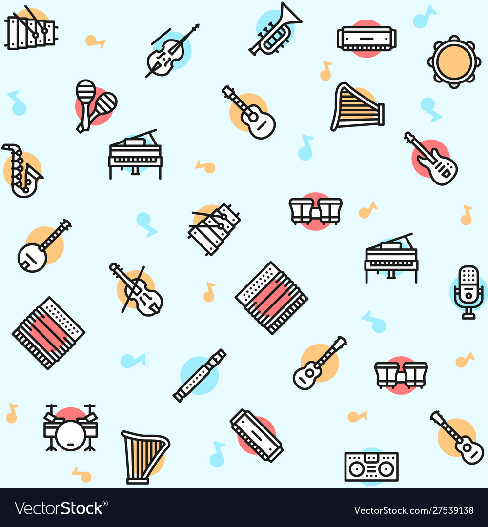 Musician equipment colorful linear icons set vector image Musician equipment colorful linear icons set