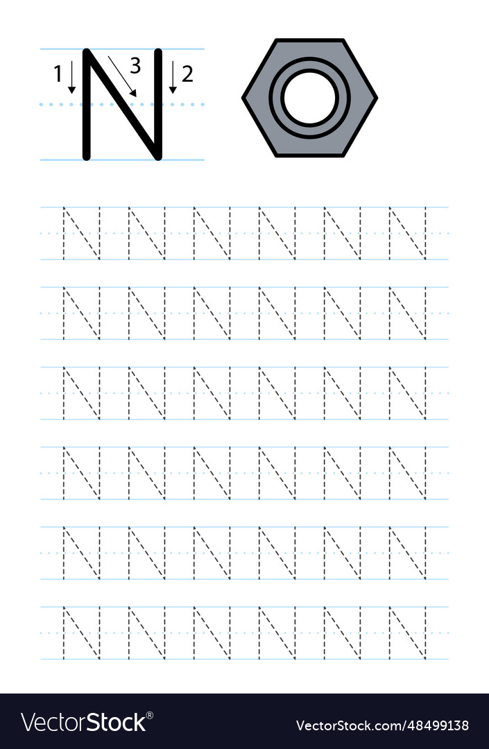 Printable letter n alphabet tracing worksheet