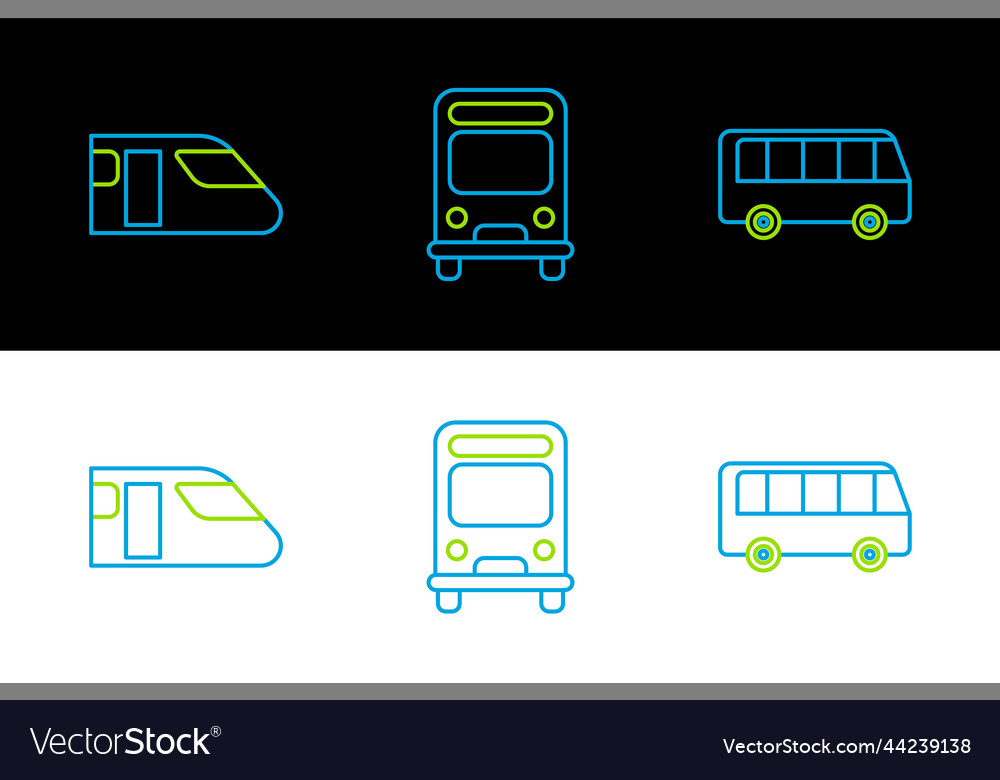 Set line bus train and icon vector image Set line bus train and icon