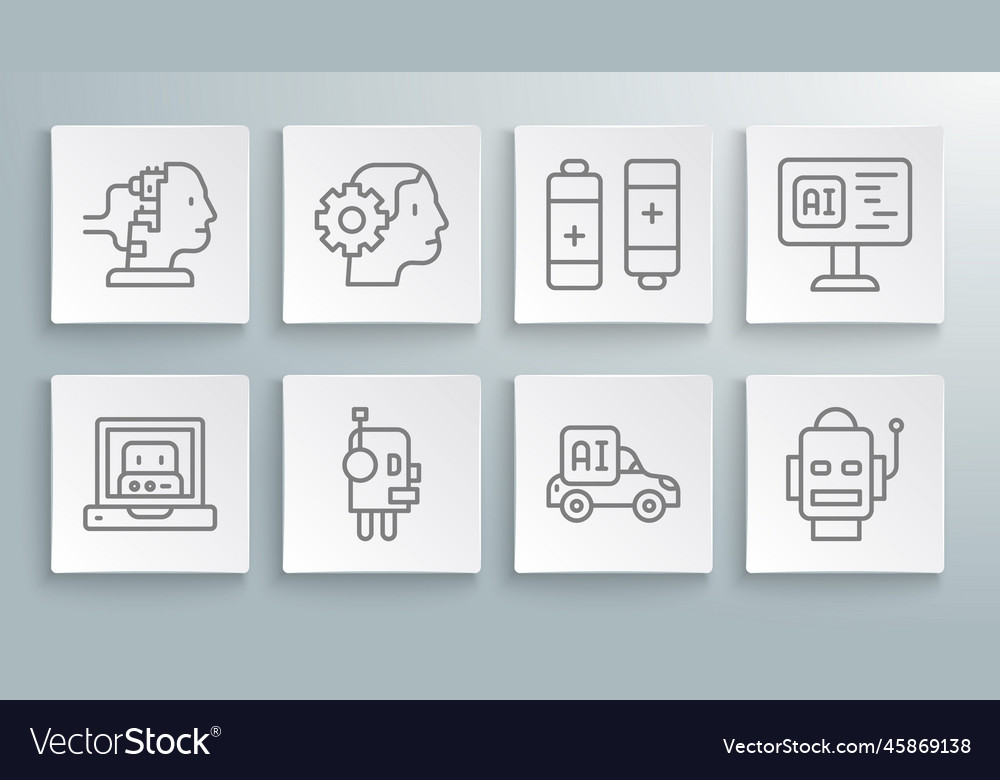 Set line creating robot humanoid vector image Set line creating robot humanoid