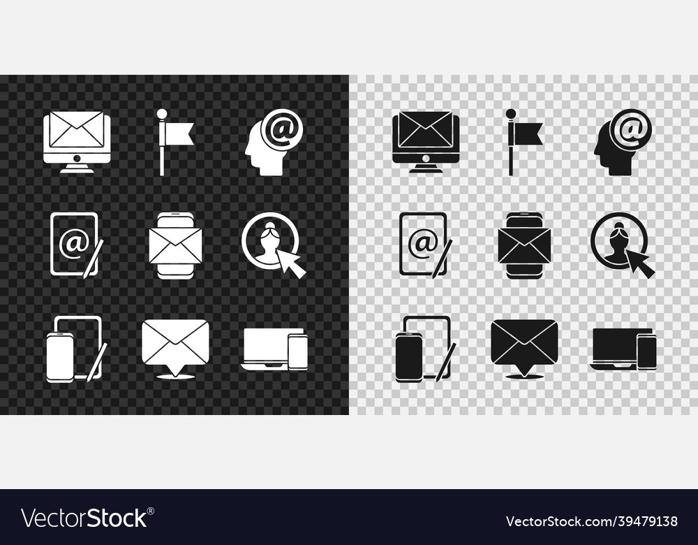 Set monitor and envelope location marker mail e vector image Set monitor and envelope location marker mail e