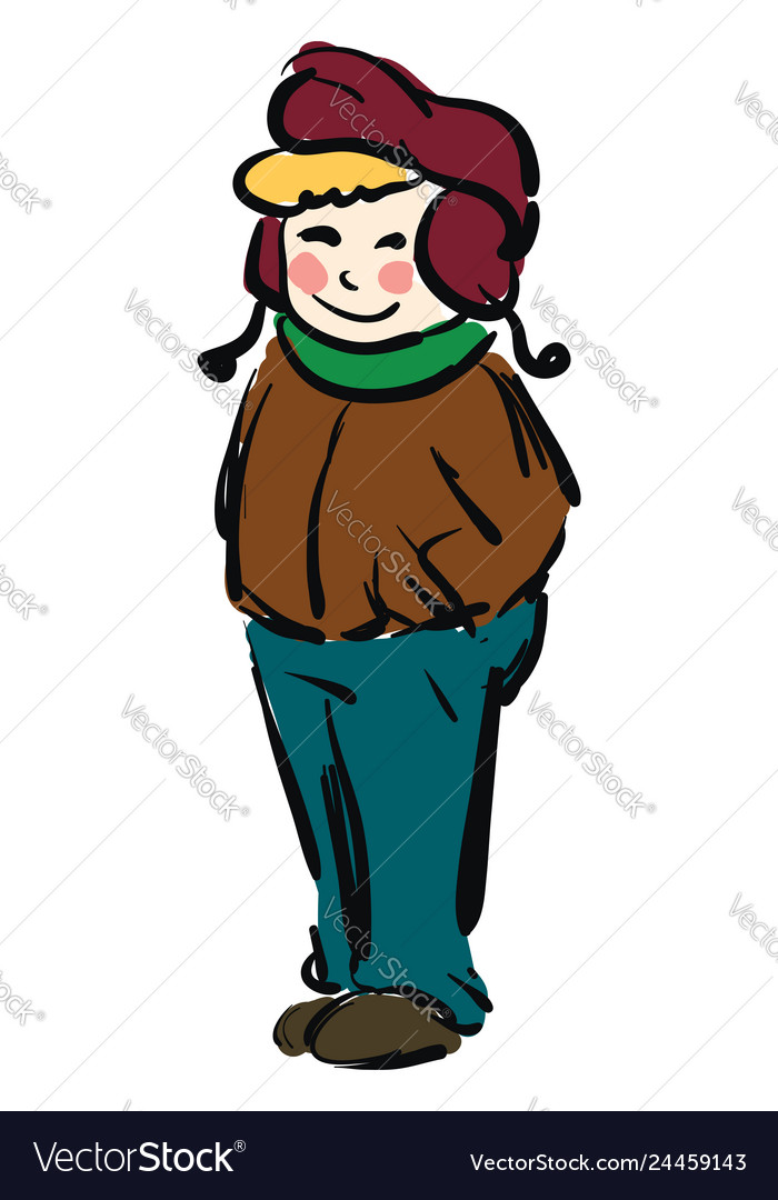 Boy wearing colorful winter clothes or color