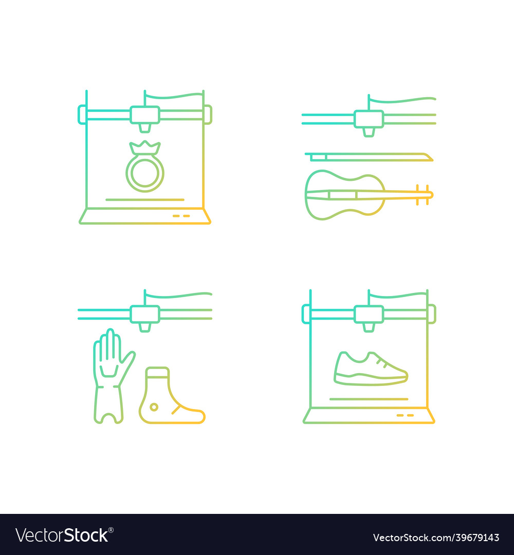 Building 3d objects process gradient linear icons vector image Building 3d objects process gradient linear icons