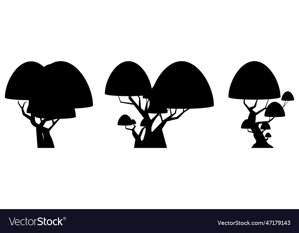 Cartoon Tree Silhouette Collection Isolated Vector Image