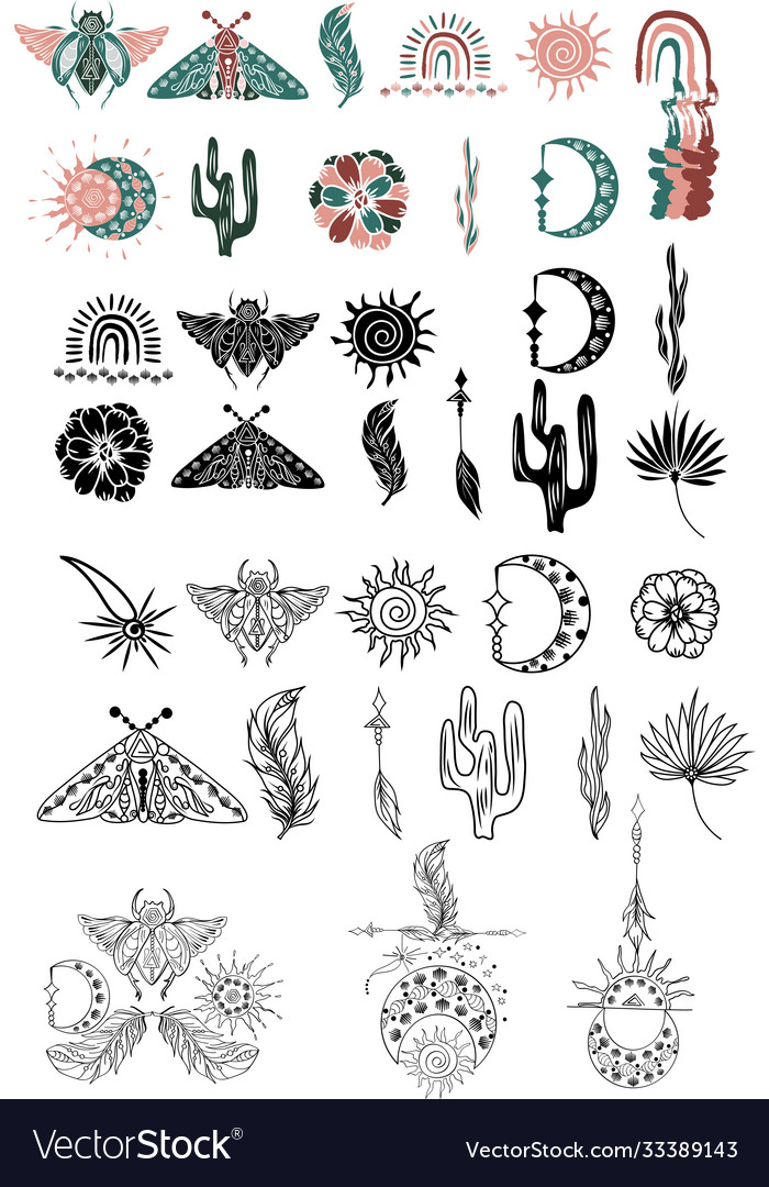 Clipart hand drawn bohemian silhouette Royalty Free Vector