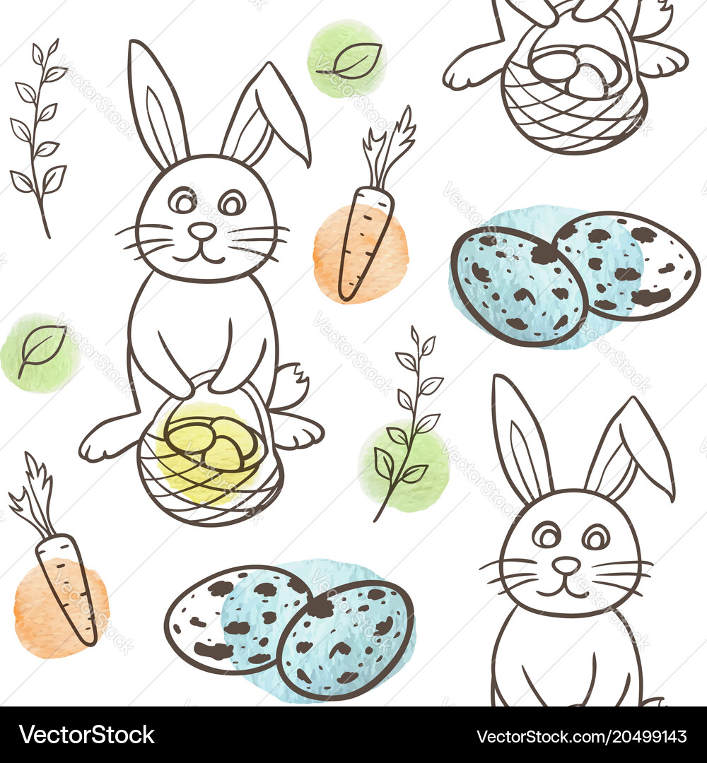 Easter seamless pattern with rabbit and eggs Vector Image
