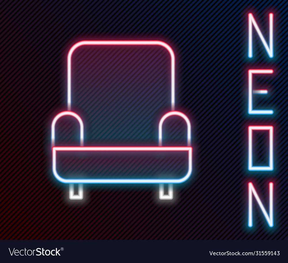 Glowing neon line armchair icon isolated on black