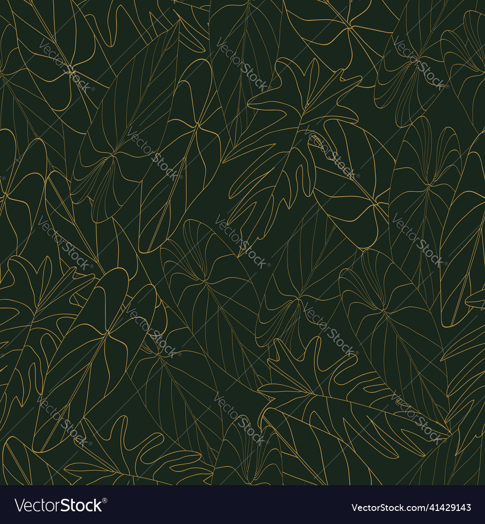 Golden split leaf philodendron seamless pattern