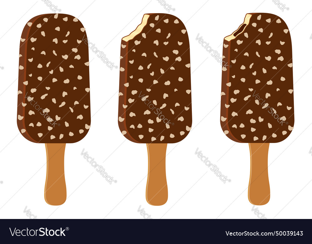 Ice cream in chocolate glaze on stick stock