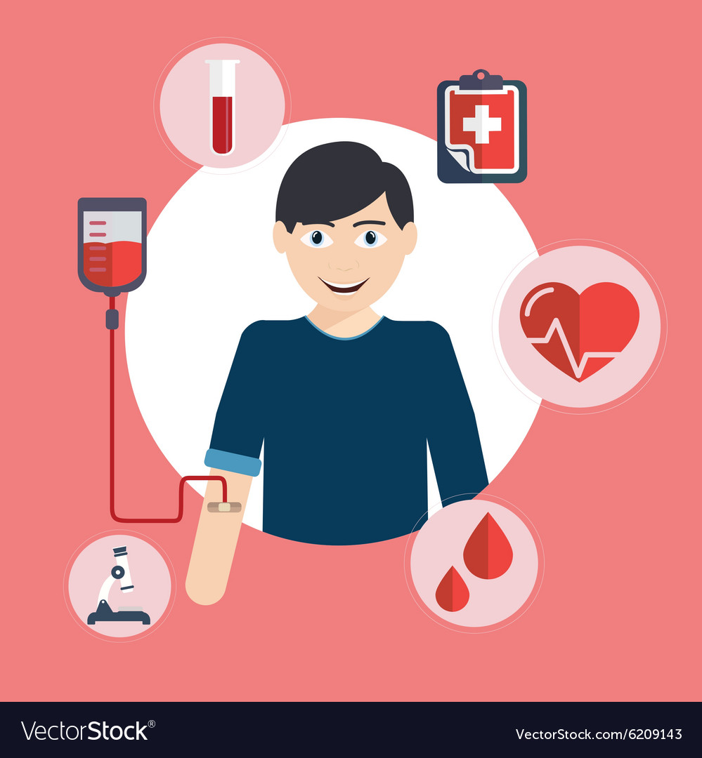 man-donates-blood-blood-donation-icons-flat-style-vector-image