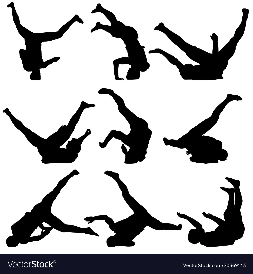 Set black silhouettes breakdancer on a white Vector Image