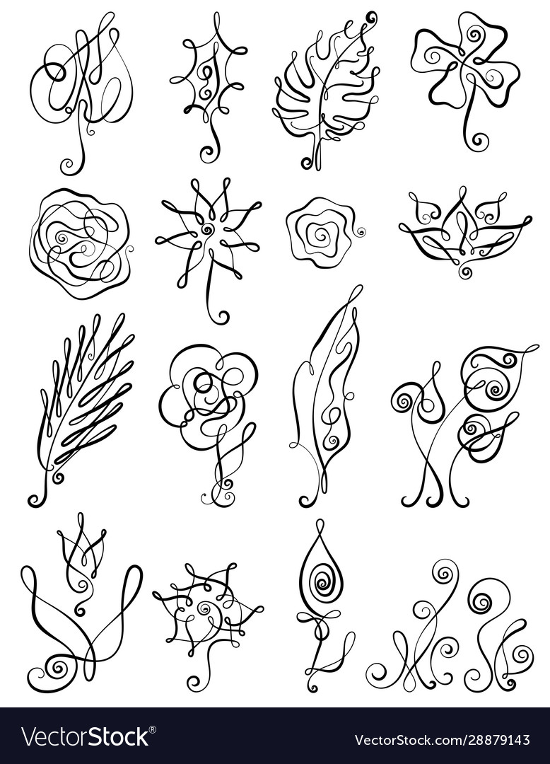 Set floral icon in line art design