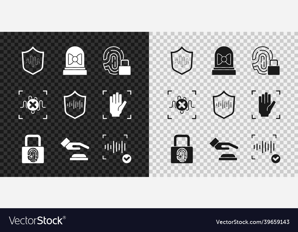 Set shield voice recognition motion sensor vector image Set shield voice recognition motion sensor