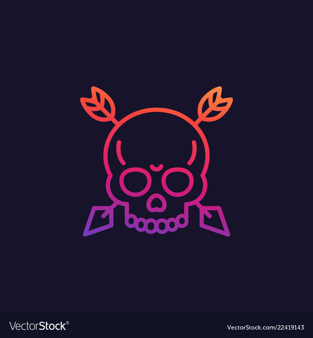 Skull with arrows linear icon