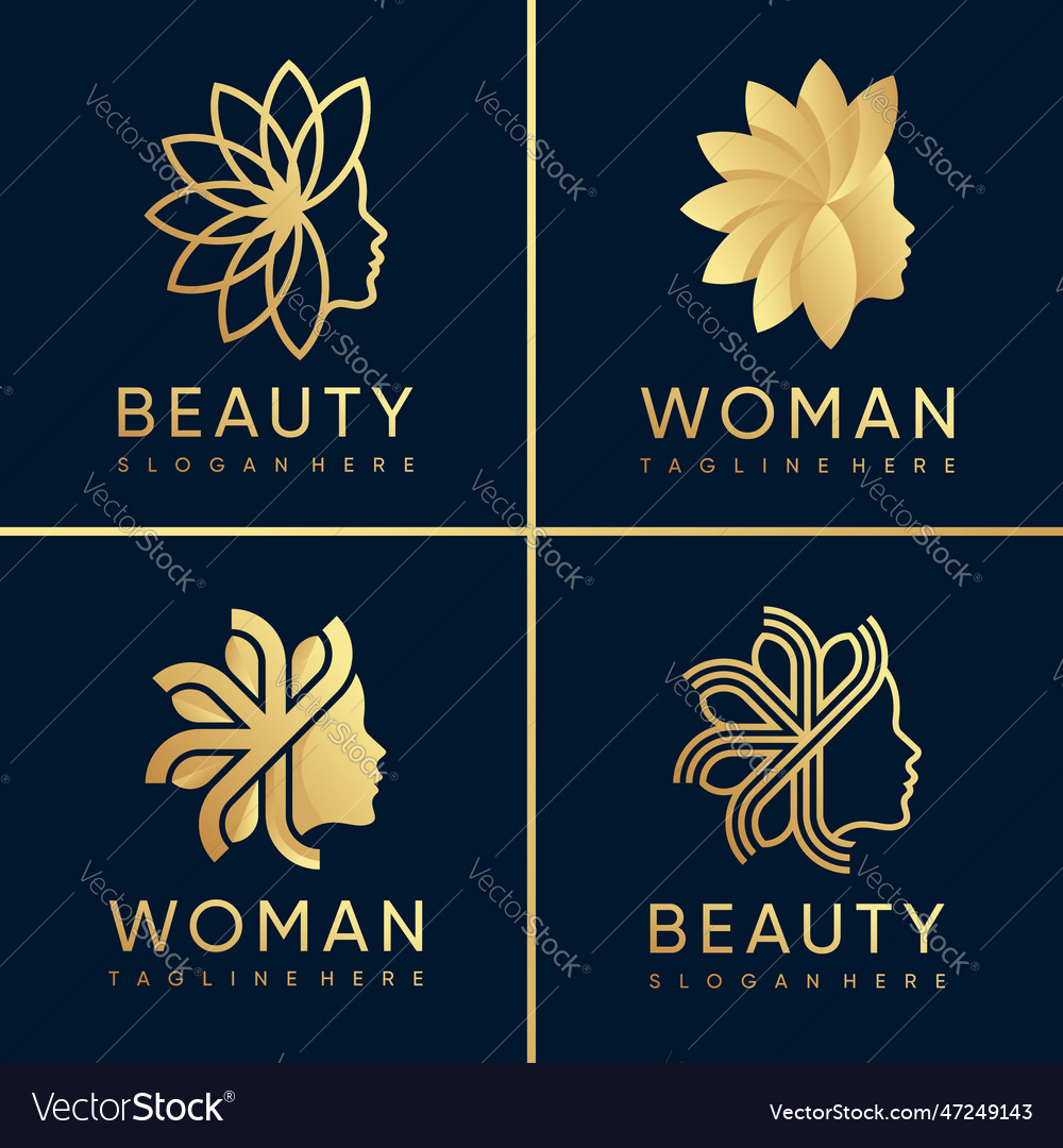 Woman logo and beauty collection with golden vector image Woman logo and beauty collection with golden