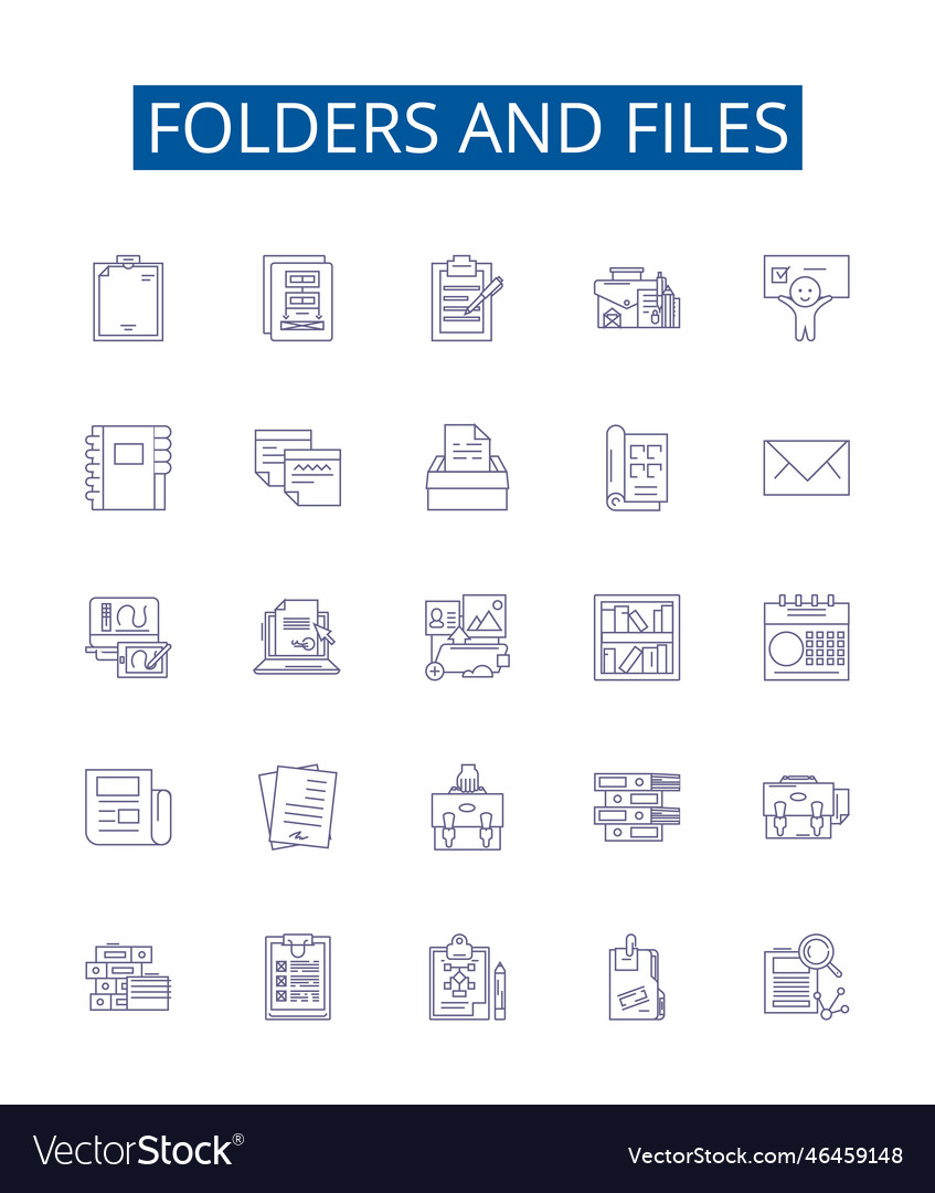 Folders and files line icons signs set design