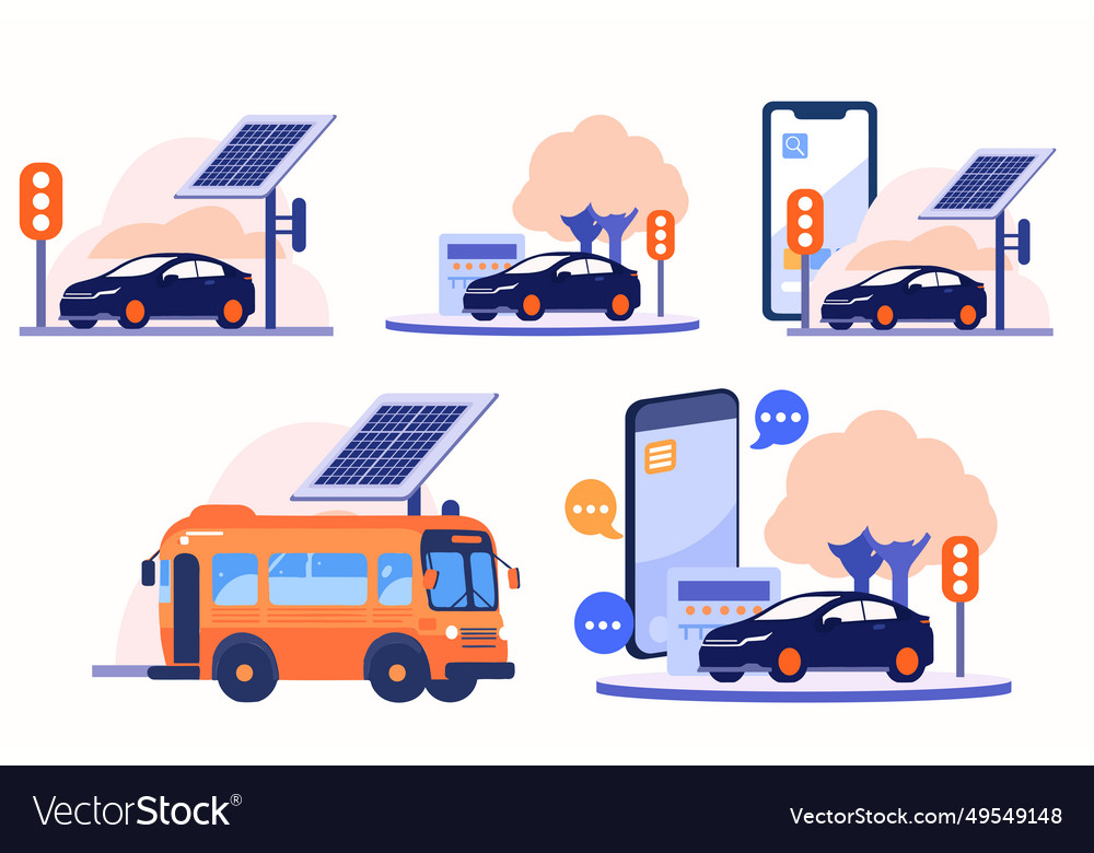 Hand drawn electric cars with charging