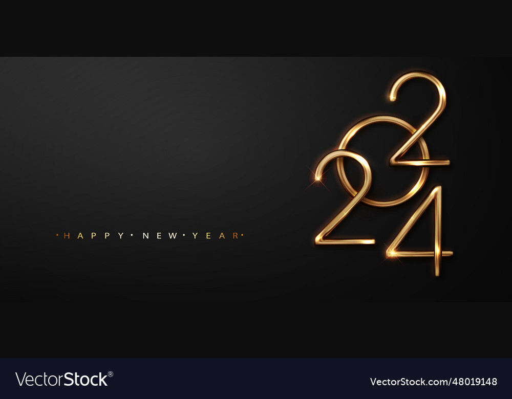 New year 2024 golden number on black background Vector Image