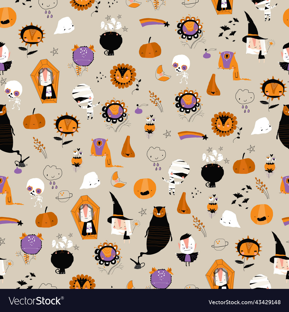 Seamless pattern with different halloween elements vector image Seamless pattern with different halloween elements