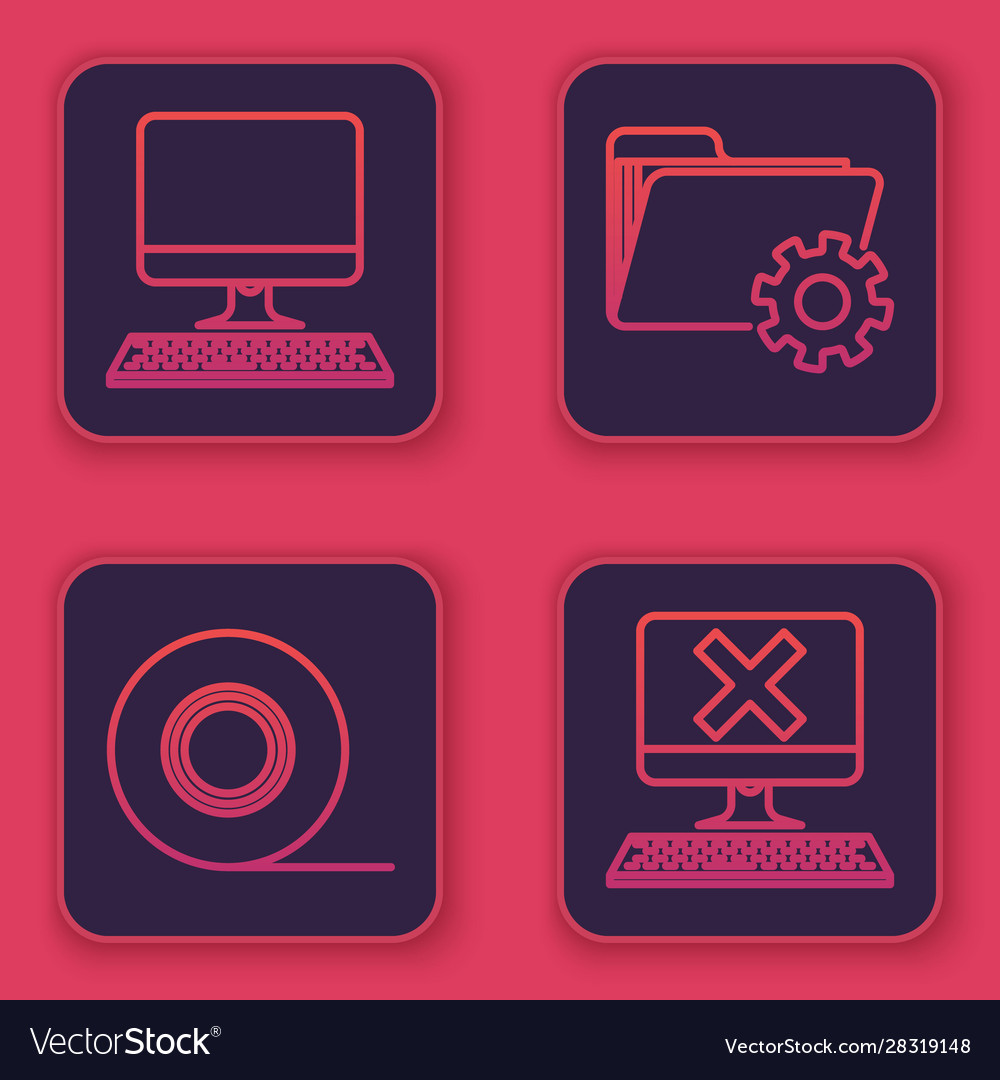 Set line computer monitor with keyboard scotch vector image Set line computer monitor with keyboard scotch