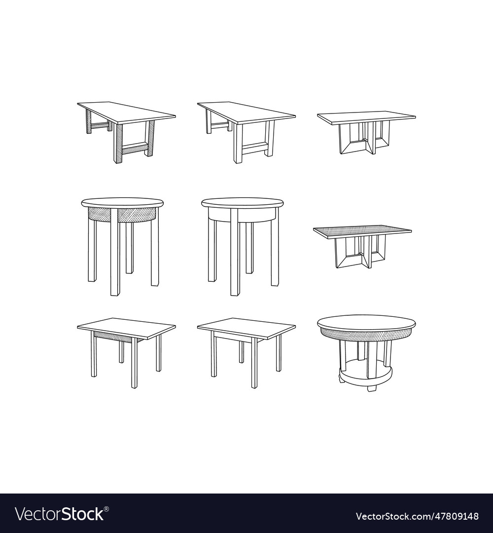 Set of table line art style collection modern