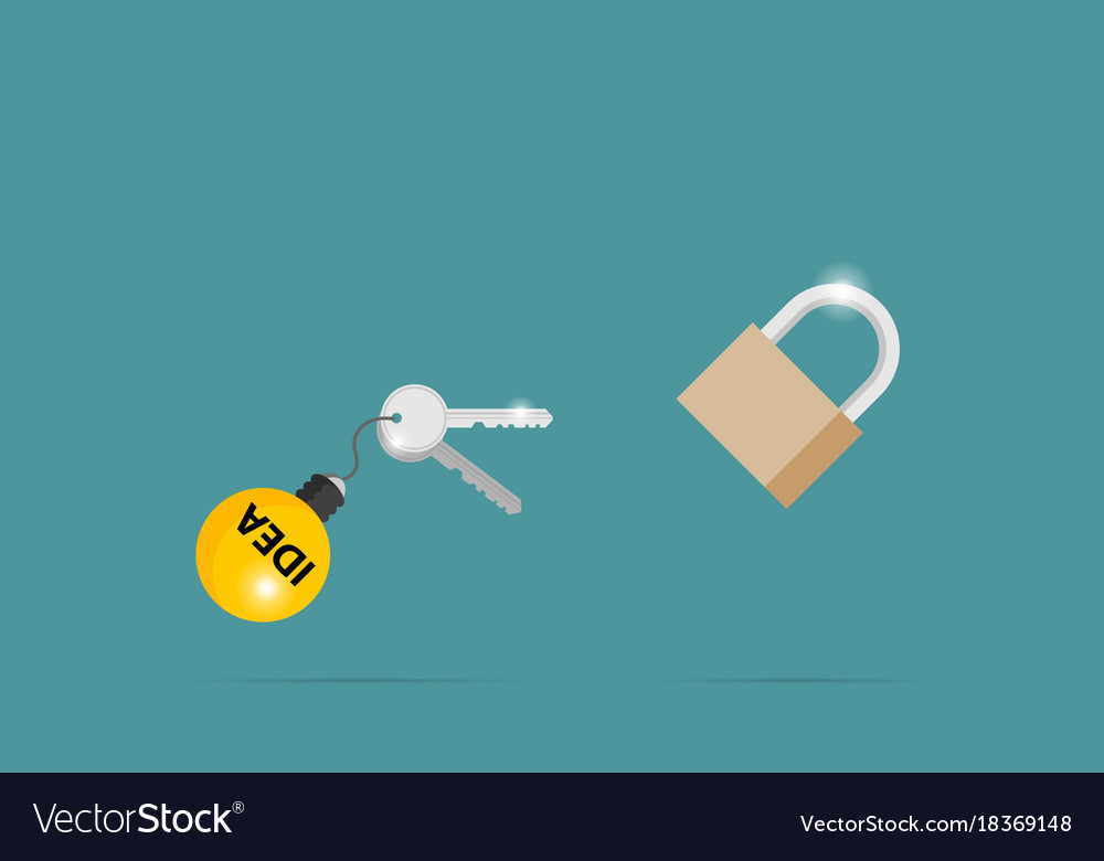 Silver keys with lightbulb and lock idea concept