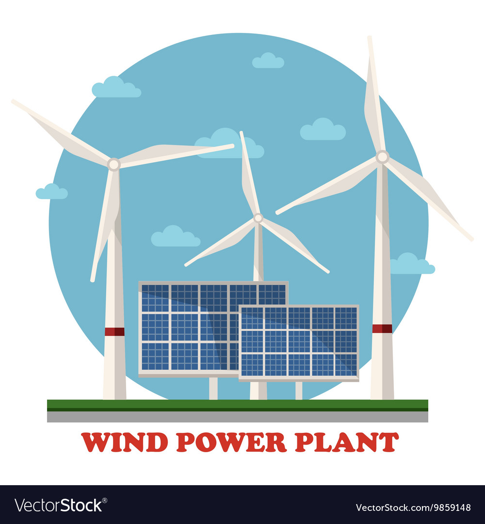 Wind And Solar Power Plants With Turbines Vector Image