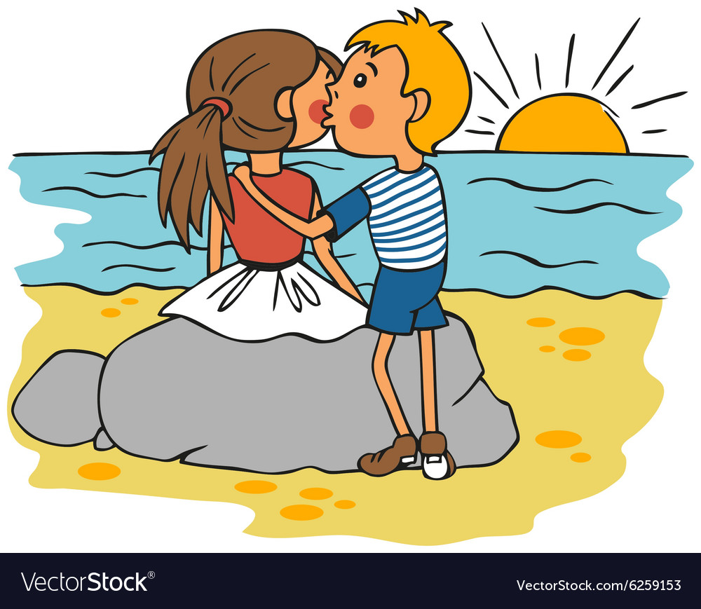 Anime boy and girl kissing on white Royalty Free Vector