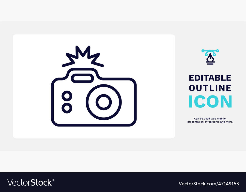 Camera with flash icon thin line vector image Camera with flash icon thin line