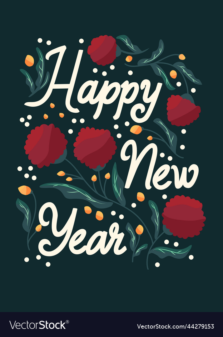 Happy new year hand lettering vertical card Vector Image