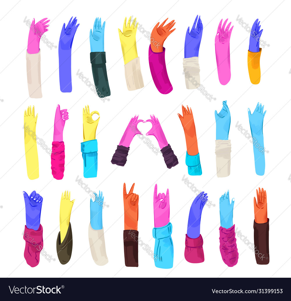 Human bright colored hands with collection of Vector Image