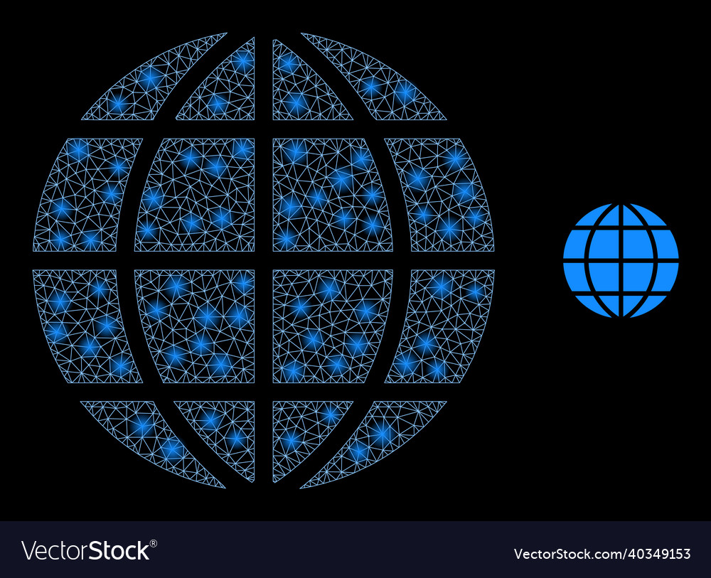 Mesh net globe with majestic network flares vector image Mesh net globe with majestic network flares
