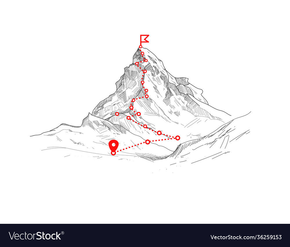 Mountain climbing route to peak