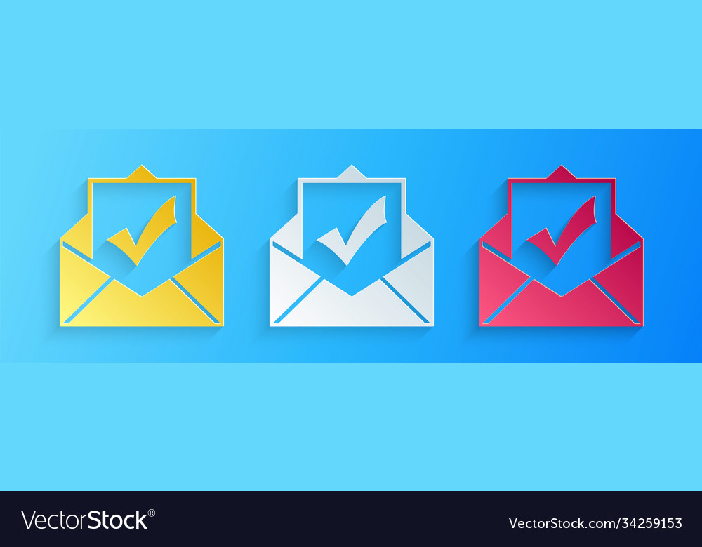 Paper cut envelope with document and check mark