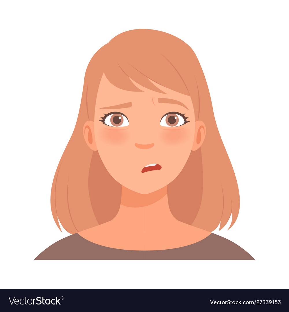 Perplexity on face a young woman Royalty Free Vector Image