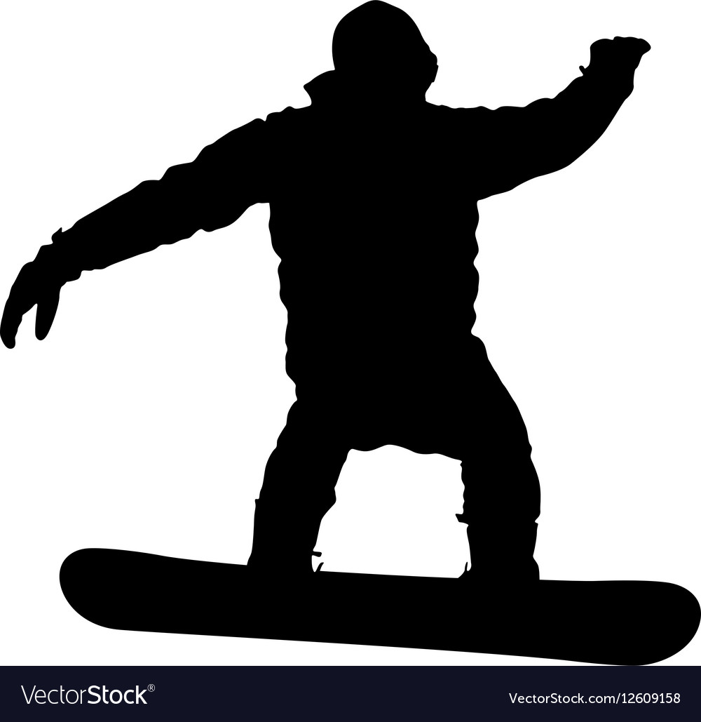 Black silhouettes snowboarders on white background