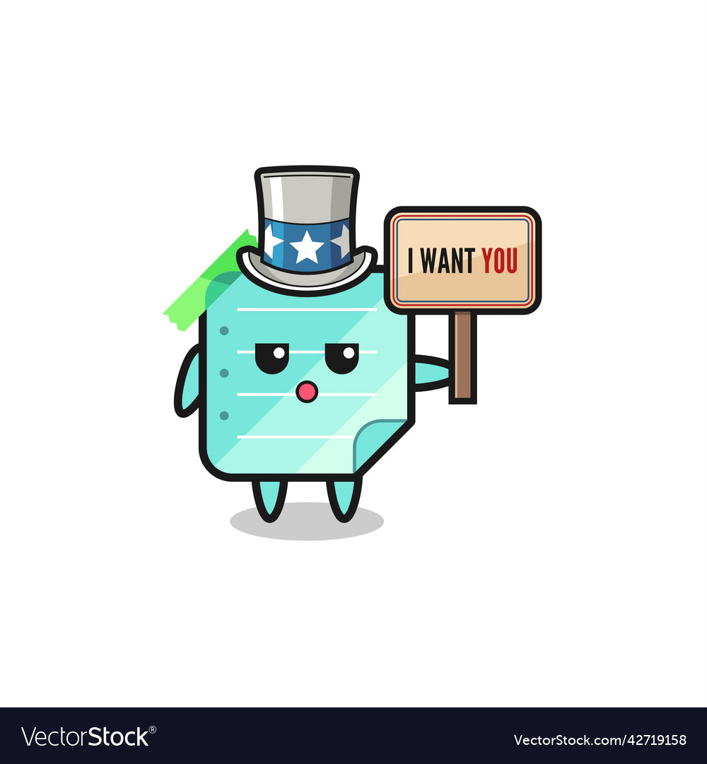 Blue sticky notes cartoon as uncle sam holding Vector Image