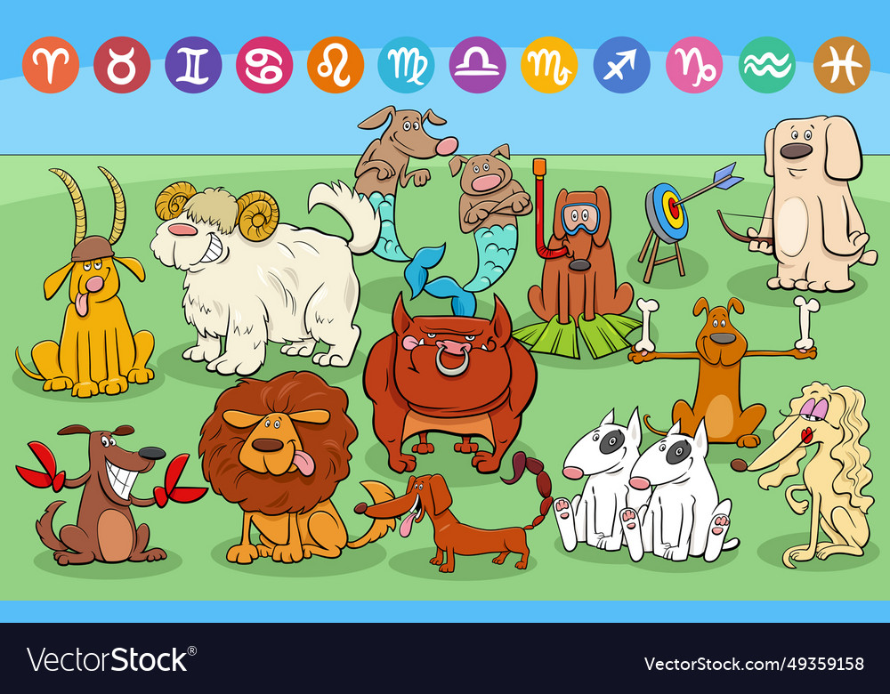 Cartoon Dogs Animal Characters As Zodiac Signs Vector Image Cartoon Dogs Animal Characters As Zodiac Signs Vector Image