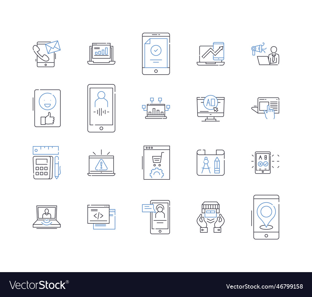 Computer vision line icons collection recognition vector image Computer vision line icons collection recognition