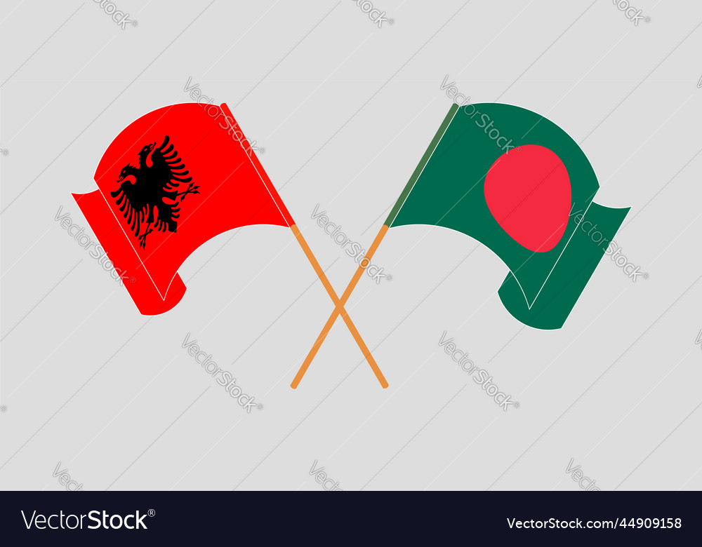 Crossed and waving flags of bangladesh and albania