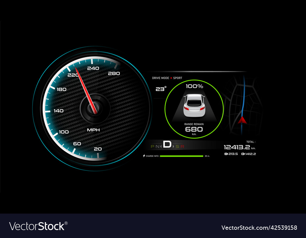 Ev car panel dashboard 002 Royalty Free Vector Image