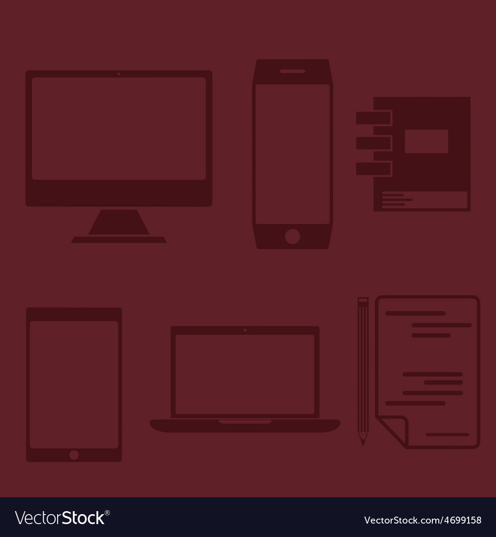 Flat design office elements and computer tablet