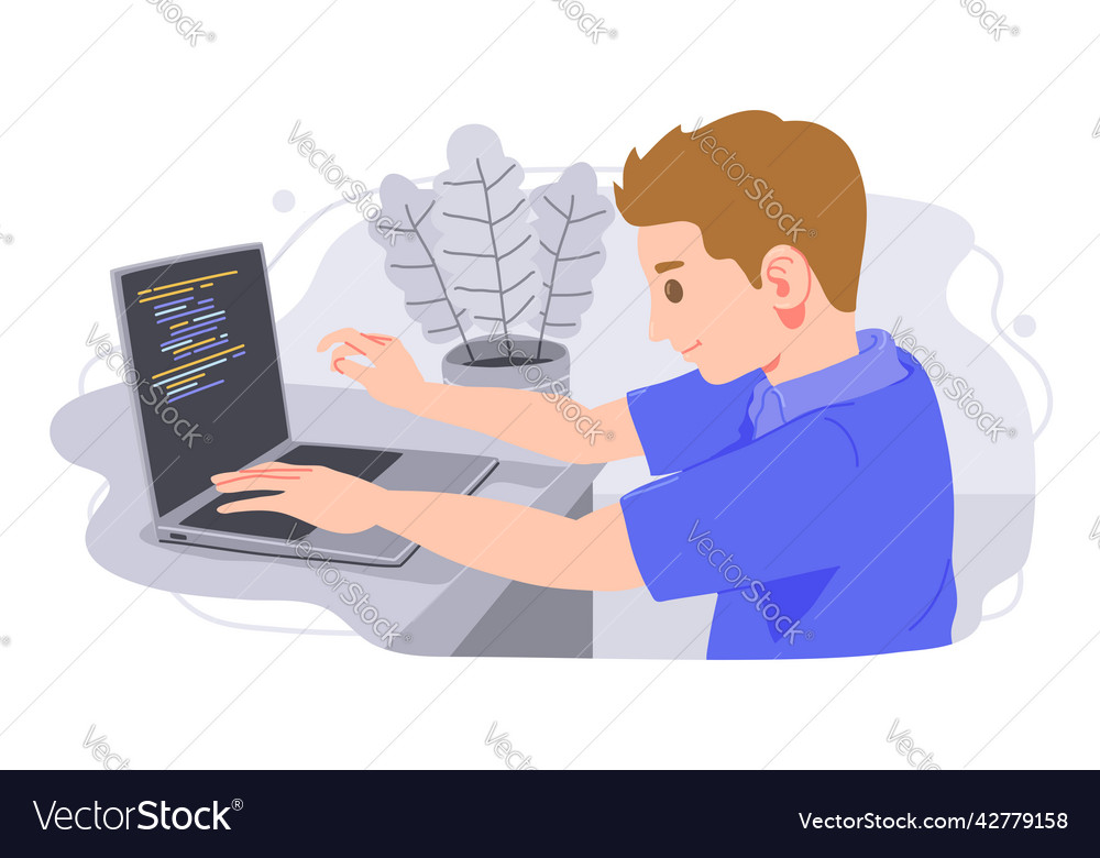 Kid learning to code on a computer vector image Kid learning to code on a computer